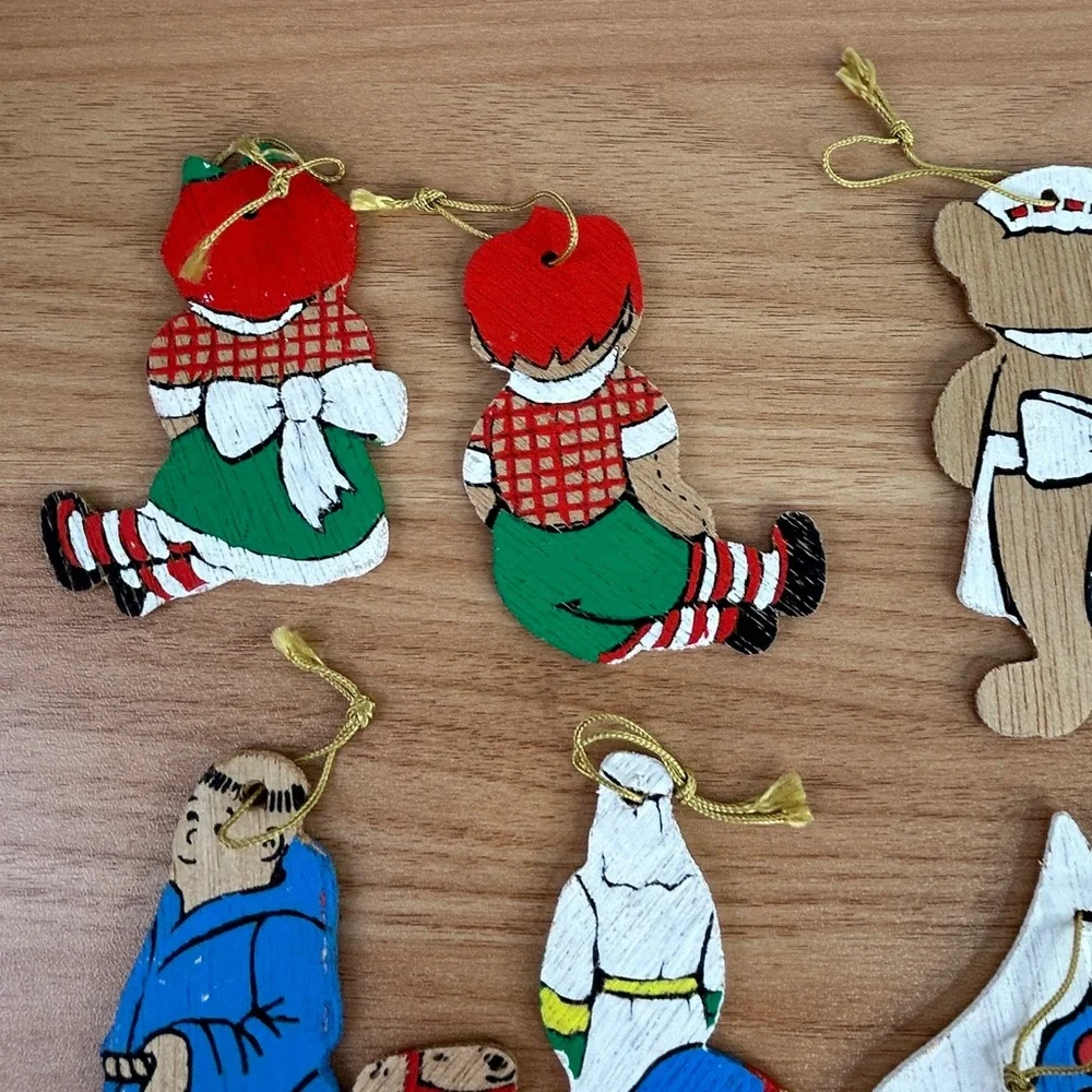 Lot Of 26 Vintage Wooden Christmas Ornaments Hand Painted Double Sided